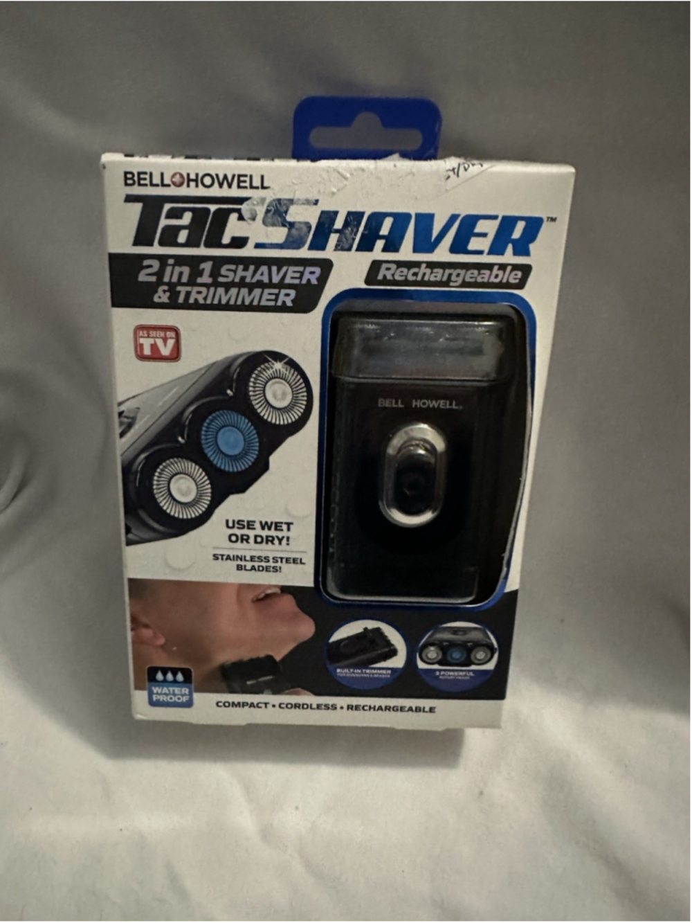 Bell+Howell TACSHAVER Rechargeable 2-in-1 Shaver/Trimmer Waterproof Sealed NIB